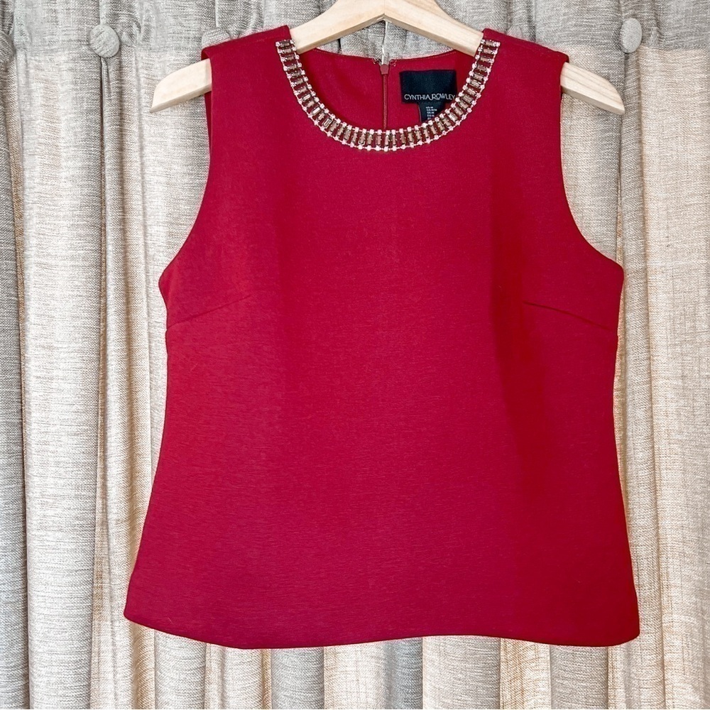 Cynthia Rowley Burgundy Embellished Neckline Sleeveless Top Size Medium